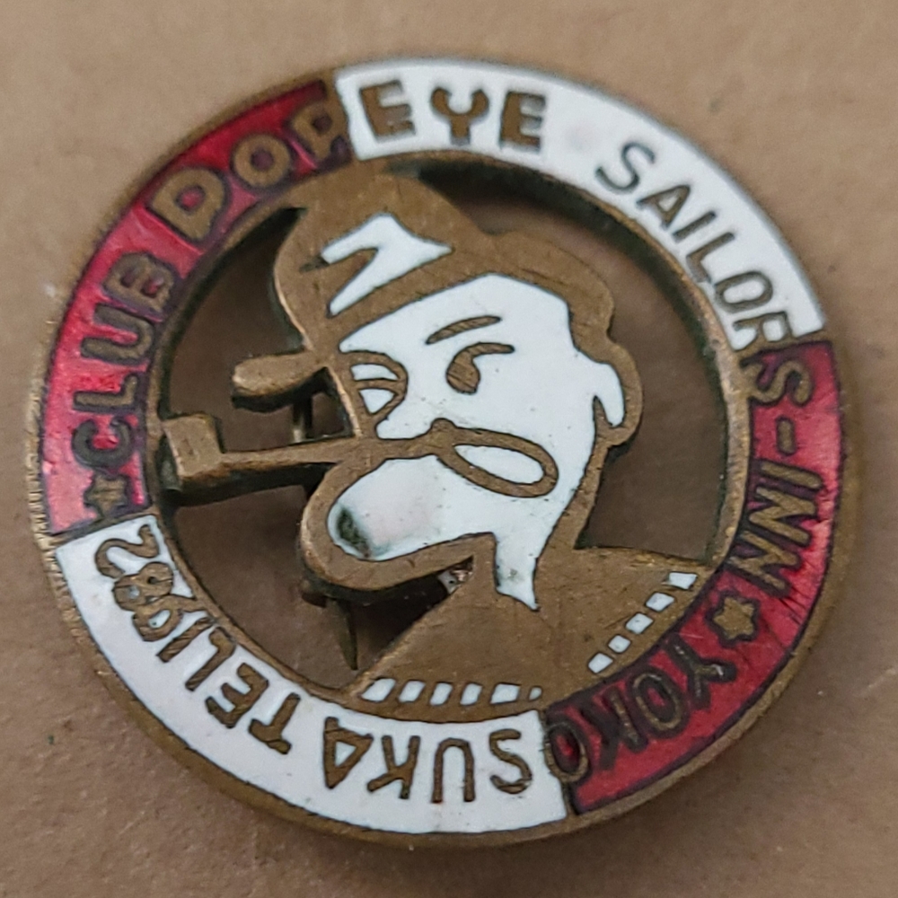 Rare Vintage Pin Club Popeye Sailors Inn Yokosuka Japan Tel 1982